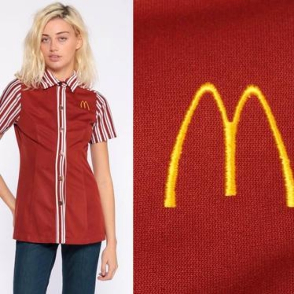 Rare Vintage 70s McDonald's Deadstock Button Down Rust Uniform Top in Packaging - Picture 9 of 9